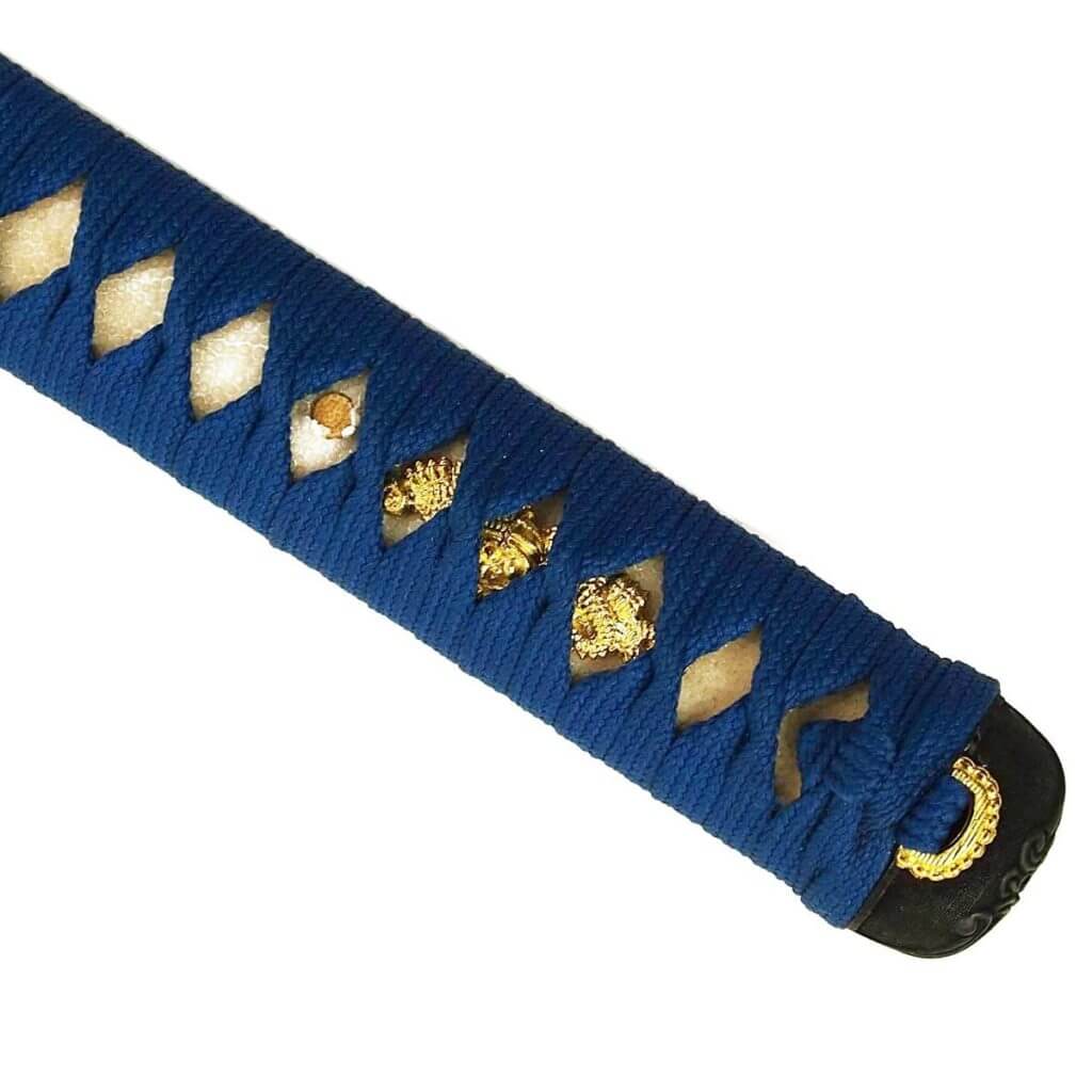 DerShogun Blauer Schwertbeutel mit eingesticktem Muster 