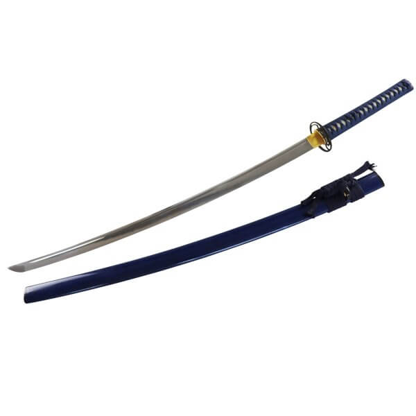 Katana blau mit scharfer Klinge aus 9260 Federstahl Saya mit Ishime Lackierung - Image 2