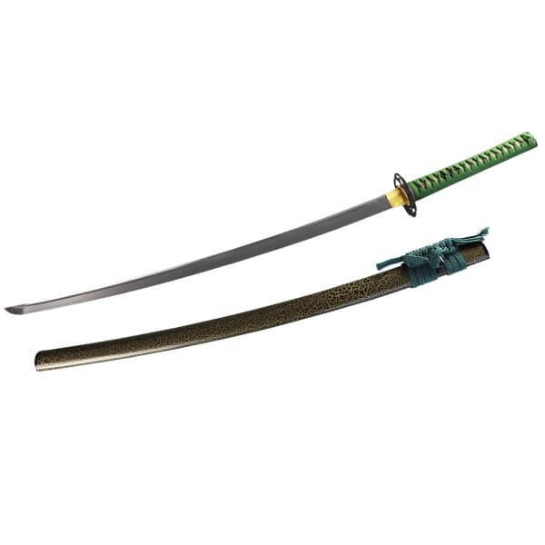 Katana Shizen 1095 Stahl scharf mit Lehmhärtung Grüne Ito Saya mit Dornenmuster - Image 2