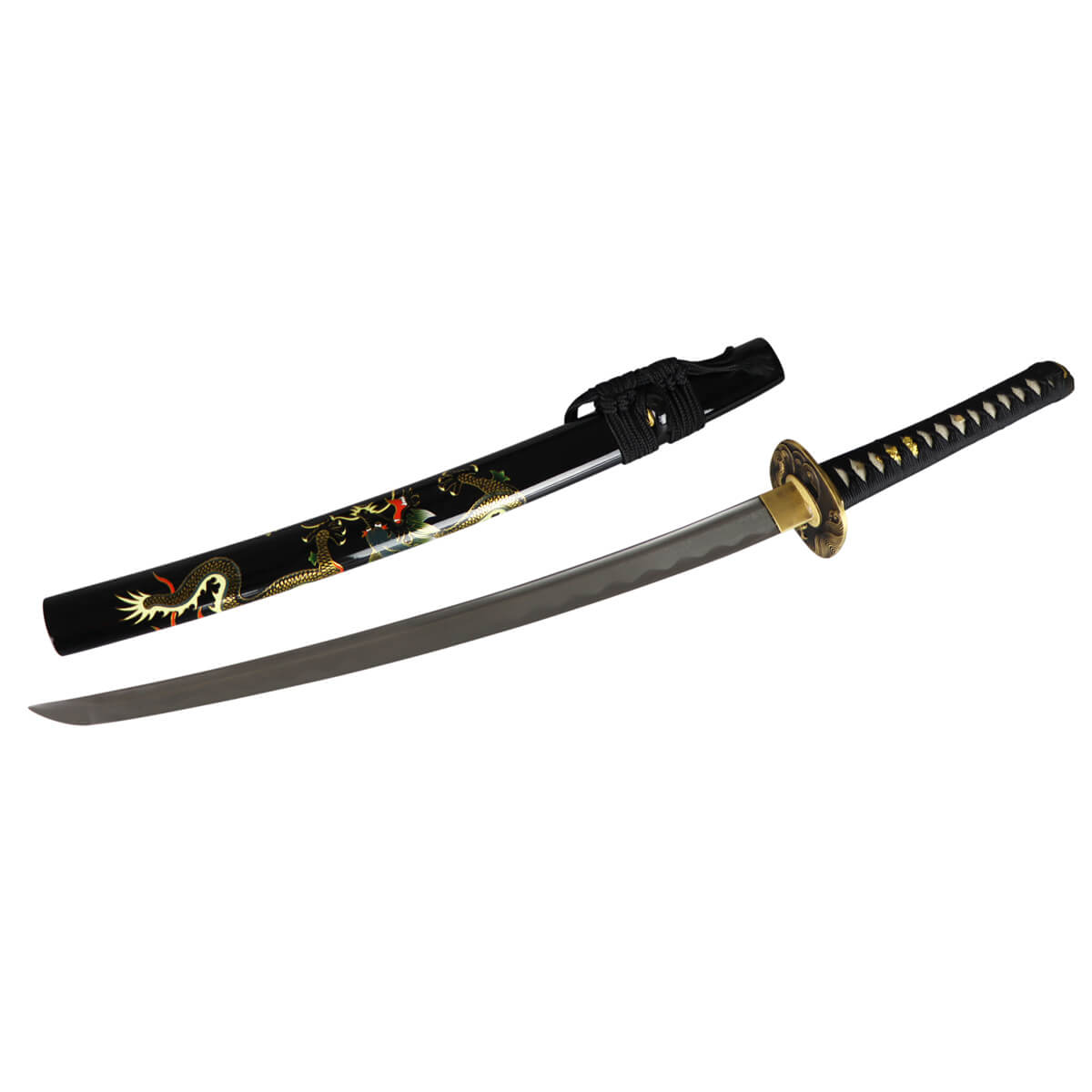 Wakizashi du dragon DerShogun sabre de samouraï - acier damassé - saya décorée
